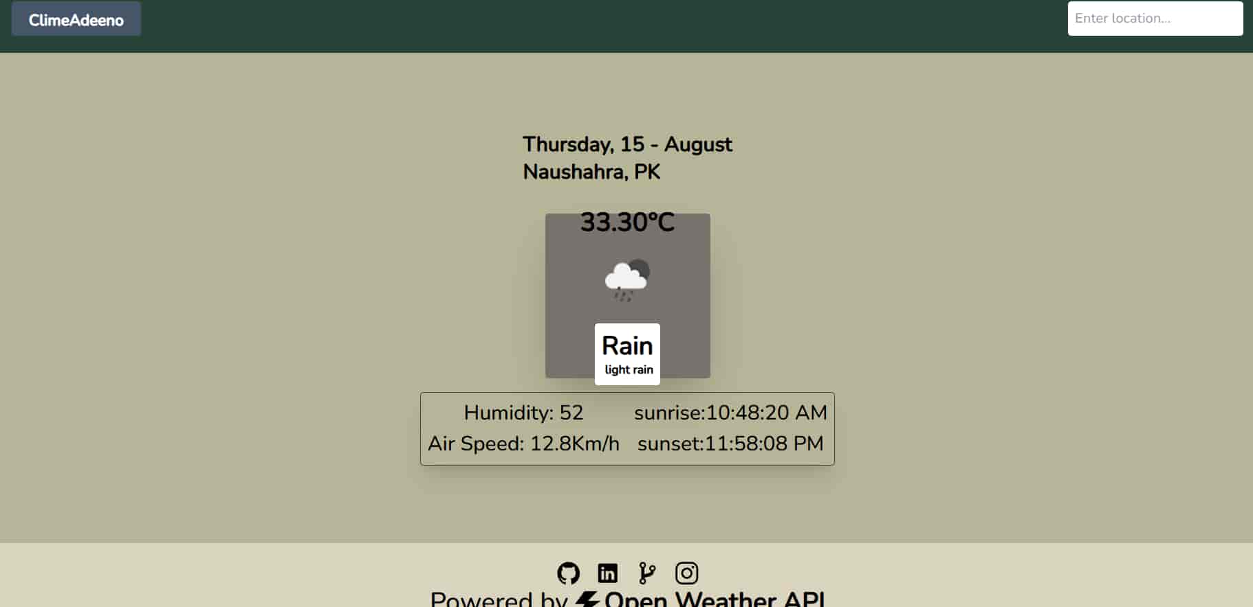 Climeadeeno-Weather app project screenshot
